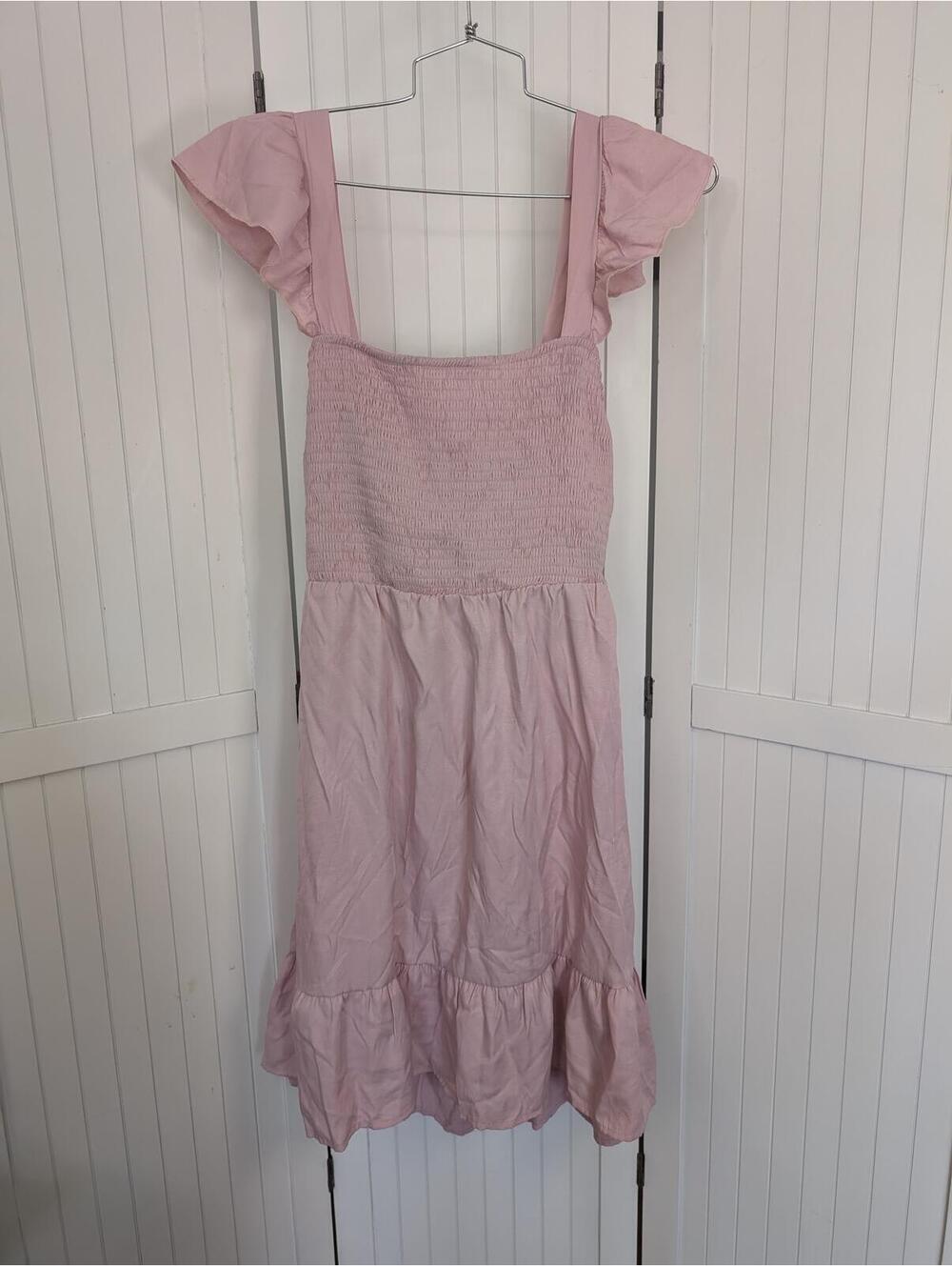 Fashion Nova Pink Smocked Midi Dress XL Flutter Sleeve Open Back Cottagecore